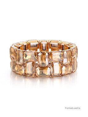 Stretch Bangle Bracelet with Emerald Cut Austrian Crystals for Wedding Party